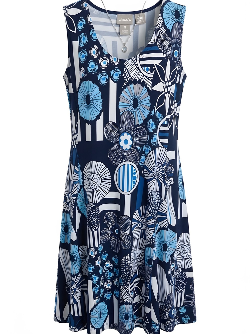 Sleeveless Blue Floral Print Swing Dress